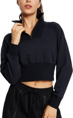 BALEAF Women's Half Zip Cropped Sweatshirt High Neck Long Sleeve Crop Pullover Athletic Ribbed Corset Hems Cozy - Image 2